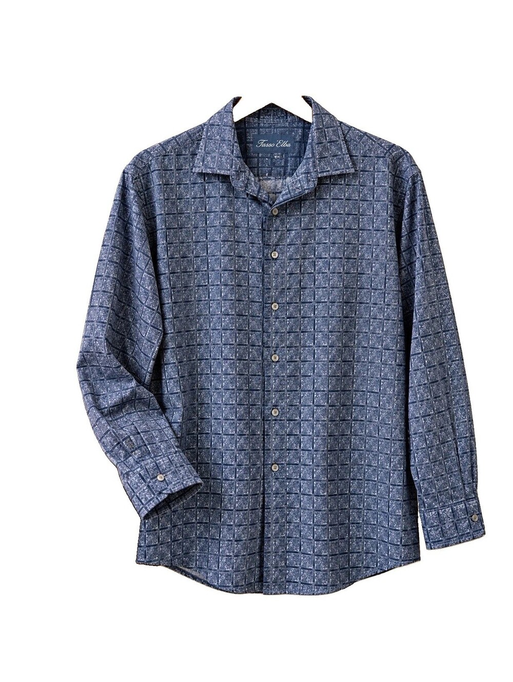 Tasso Elba Mens XL Blue Paisley Geometric 100% Cotton Long Sleeve Button Shirt
